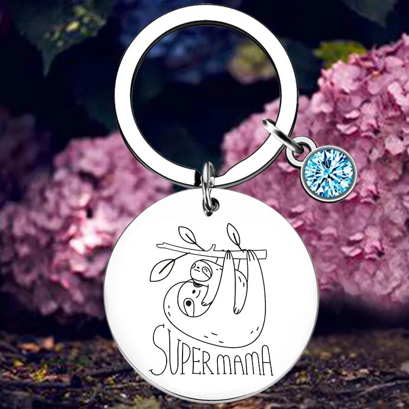 

Super Mama Sloth Keychain Sloth lover gift Key Rings animal sloth Mom and Kid gifts