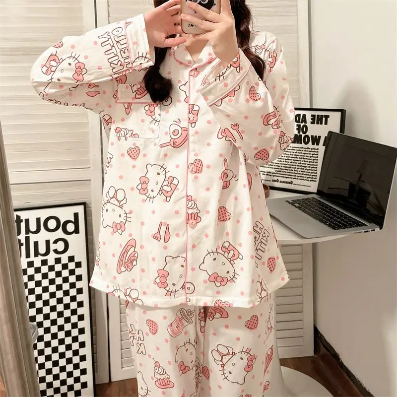 

Кавайная Sanrio Hellokitty аниме кавайная Новинка 2023 осень и зима Милая Повседневная Пижама универсальная утепленная хлопковая домашняя пижама