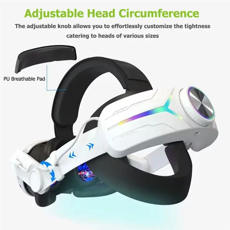 메타 VR 교체 부품용 RGB 조명이 포함된 N91R-Elite 헤드 스트랩 +8000Mah 배터리 편안한 헤드 스트랩 퓨어 화이트