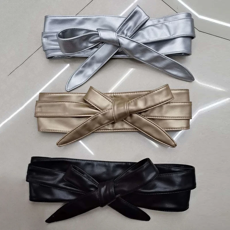 

Women Belt Leather Cummerbunds For Women Wide Waist Belt Bow Self Tie Wrap Brand Ladies Fashion Strap