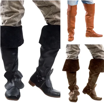 Men Pirate Boots Motorcycle Boots Medieval Renaissance Western Knight Boots Flat Jazz Boots Mid Calf Gothic Cosplay Boots