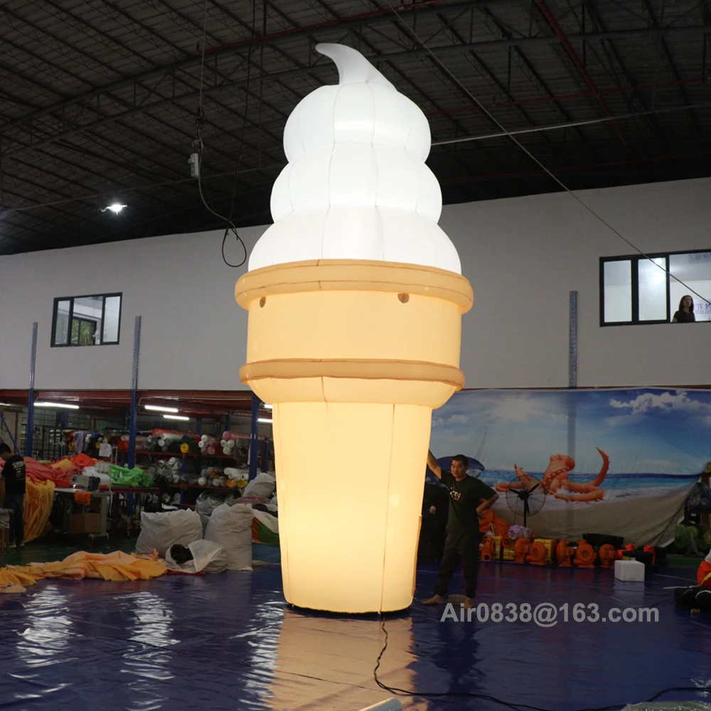 3m-6m Giant Inflatable Ice Cream Cone With Led Lights For Advertising Promotional Inflatable Ice Cream Model 4