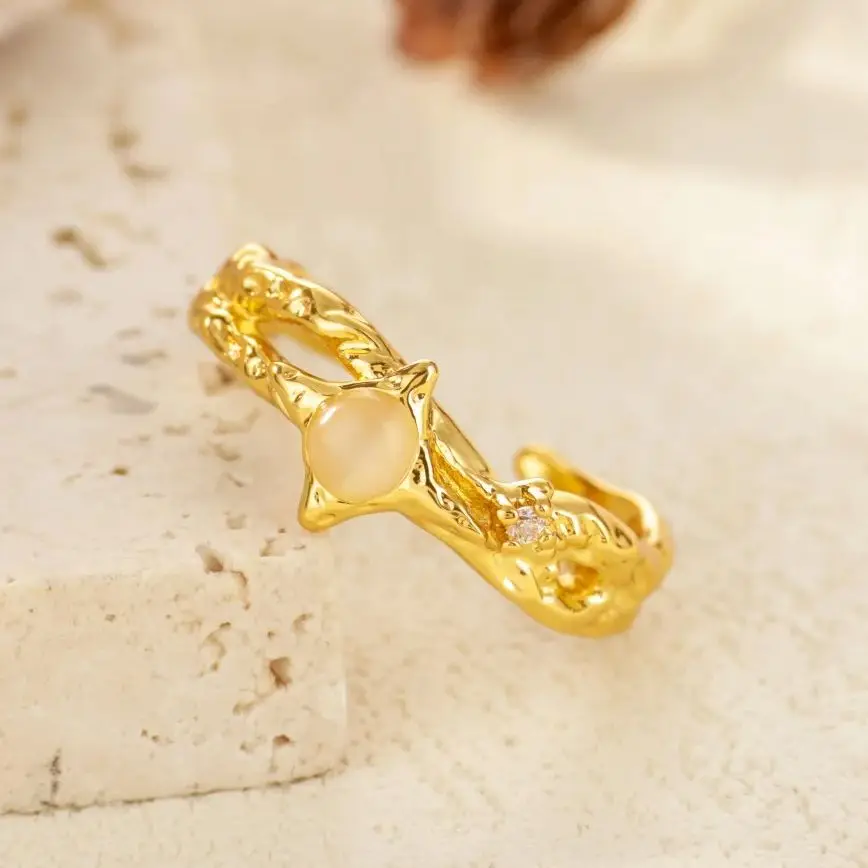 For Women Gold Stone Stainless Steel Wedding Ring