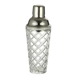 Elegant Crystal Glass Cocktail Shaker, 17oz (Grid)