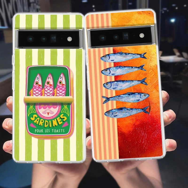 Transparent Soft TPU Phone Case with Funny Fish Sardines Laser Design