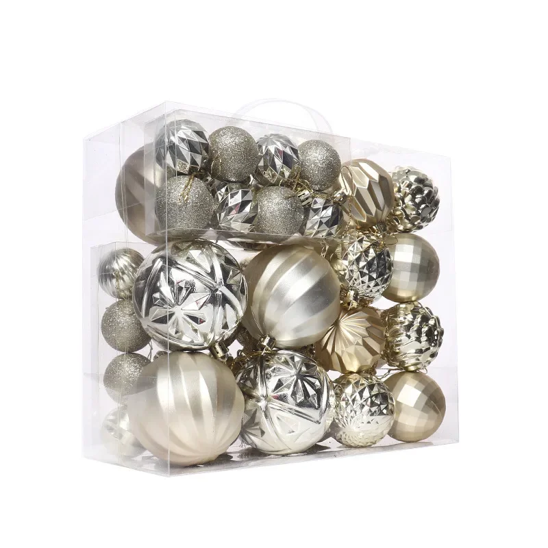 thumbnail image 1 of 2023 Nuevas bolas decorativas navideñas 46 bolas colgantes de plástico galvanizado pintadas con flocado para árbol de Navidad Juego de colgantes Caja de regalo, 1 of 5
