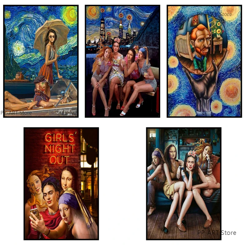 Картина на холсте Ван Гога Мона Лиза декоративная роспись граффити поп-постер и