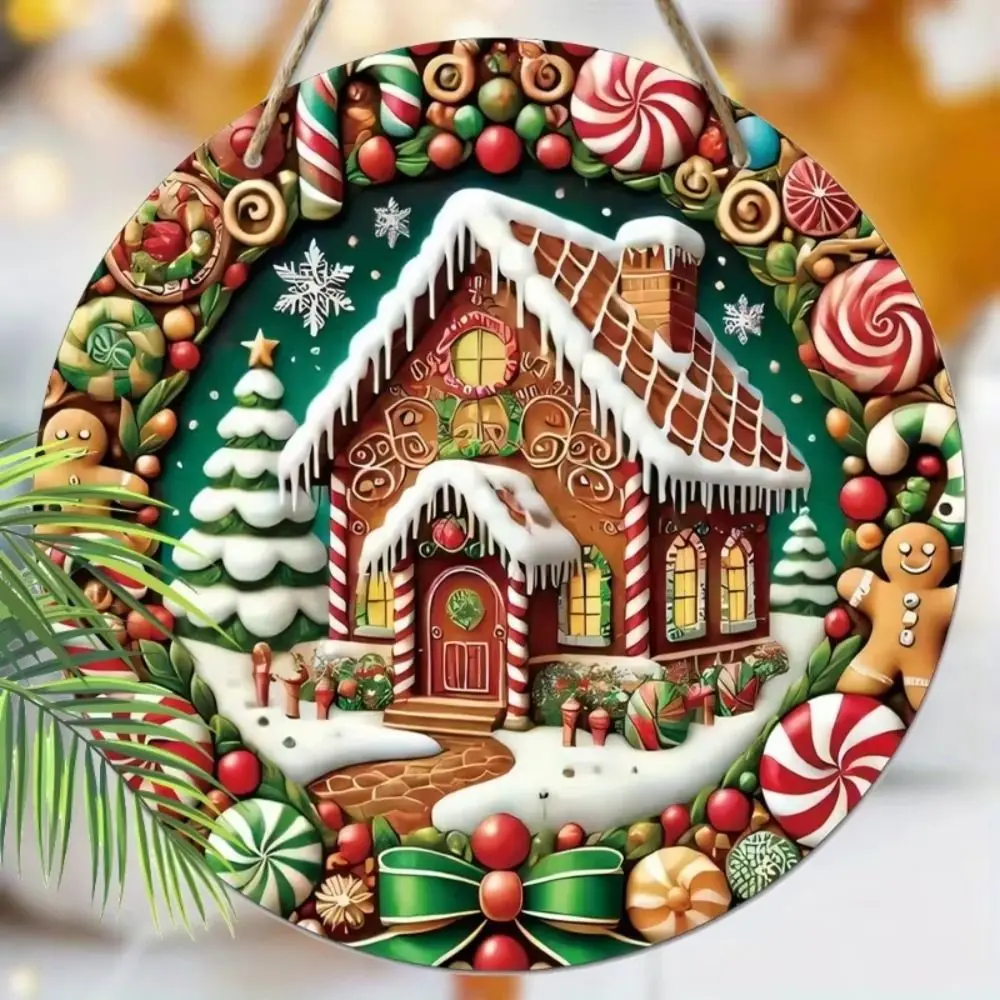 New Wooden Christmas Brown Gingerbread Wreath Multicolor 2D Craft Christmas Wreath Decor DIY Christmas Door Sign Party Supplies_voghion.com