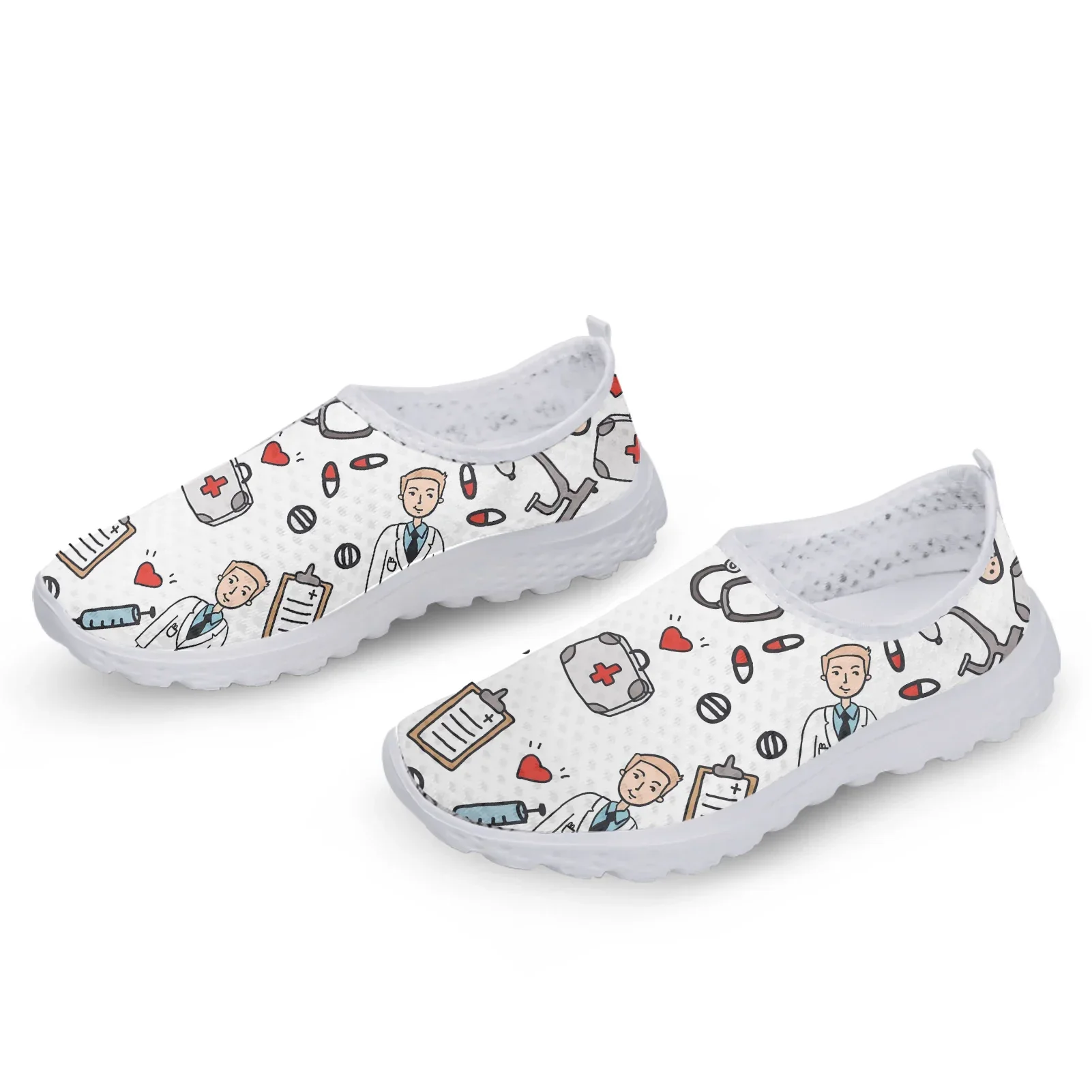 White Doctor Design Slip On Shoes Lightweight Medical Printing Sneakers Soft Soled Shoes For Summer Casual Shoes