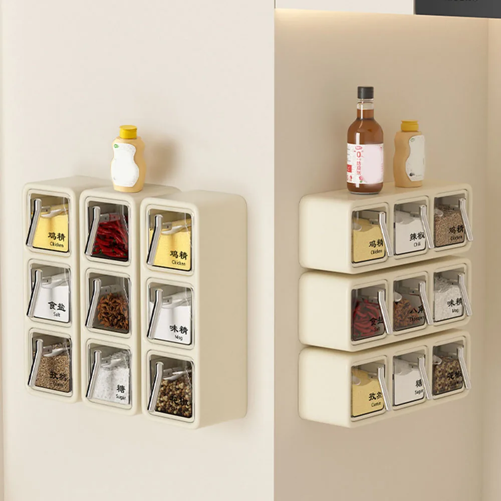 Fashion 3 Grid Visiables Wall Hanging Seasoning Box Waterproof Multi-Grid Seasoning Bottle Kitchen Supplies