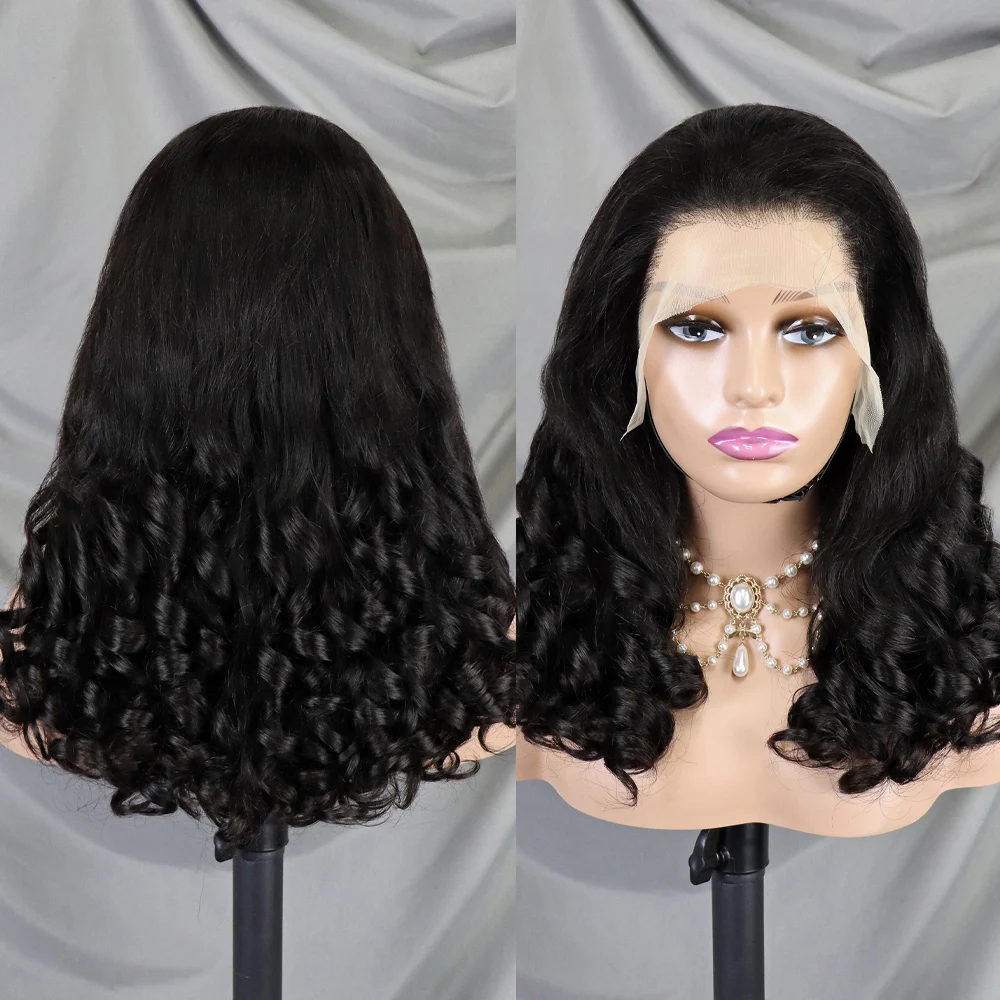 300 Density 100% Human Hair Loose Wave Fumi Bouncy Curly Wigs Double Drawn Hair Wigs 13x4 HD Lace Frontal Wigs
