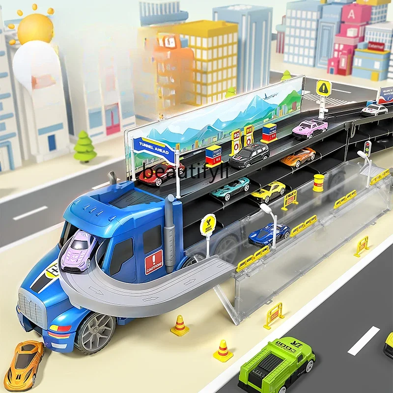 Children's Toys Car Boy Alloy Storage Container Construction Vehicle Deformed Rail Car