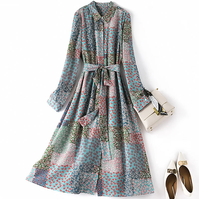 

Размера плюс платье во французском стиле весеннее изящное и модное шифоновая юбка с цветочным принтом платье-рубашка с принтом для девочек