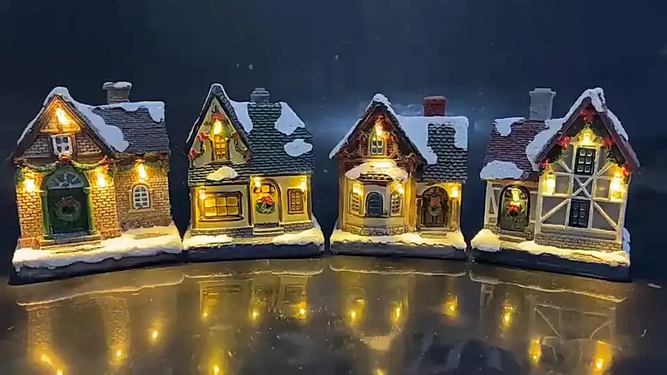 Roexboz Christmas Village House With LED Light - Resin Landscape Decor With Battery Operation