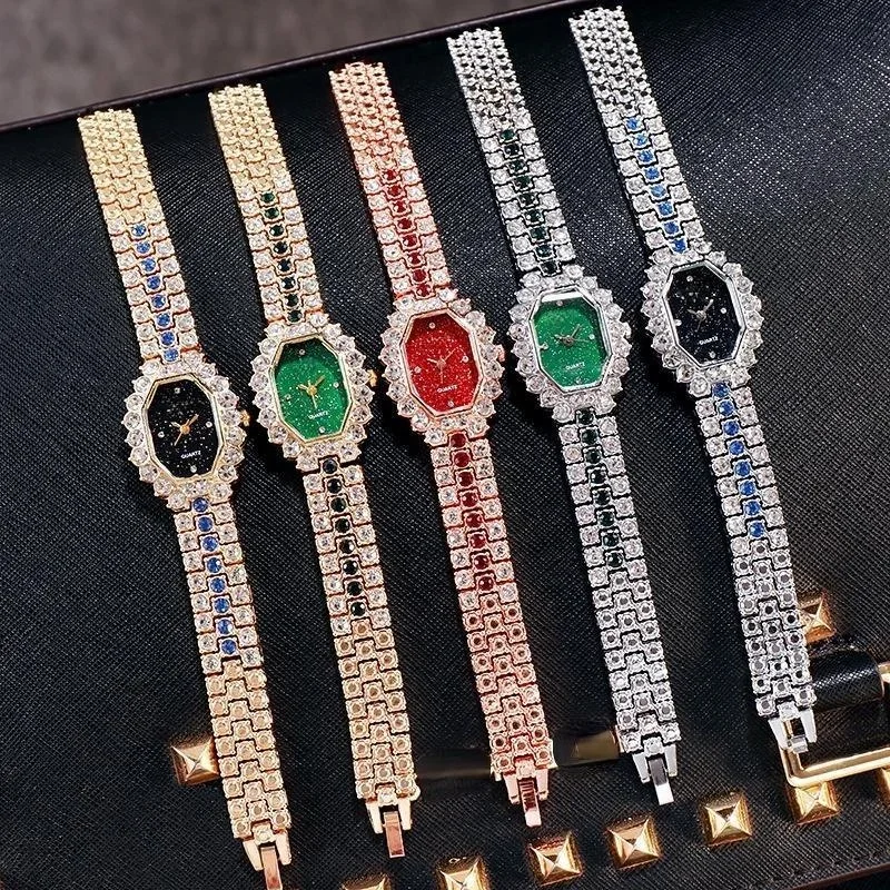 Womens Bracelet Watches New Fashion Ladies Square Watch Full Diamond Quartz Clcok Alloy Casual Starry Sky Wristwatch 2
