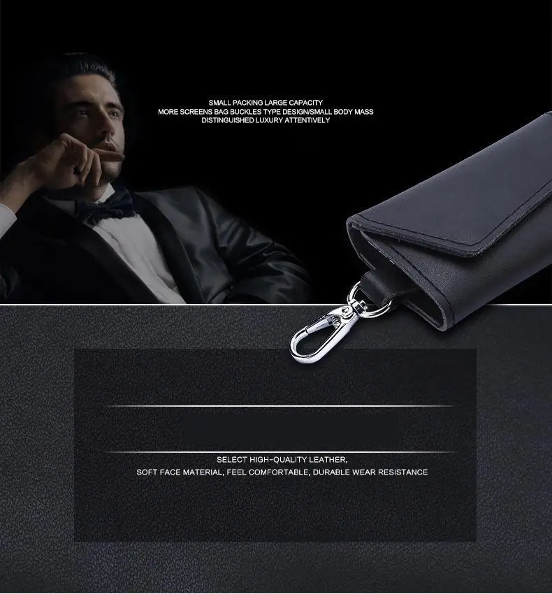 Genuine Leather Keychain Men Women Key Holder Organizer Pouch Cow Split Car Key Wallet Housekeeper Key Case Mini Card Bag A-001