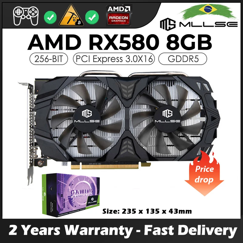 Scheda Grafica Da Gioco Mllse Amd Rx 580 8Gb 2048Sp Gddr5 256-Bit Pci Express 3.0X16 Radeon 14Nm Gpu Computer Placa De Scheda Video