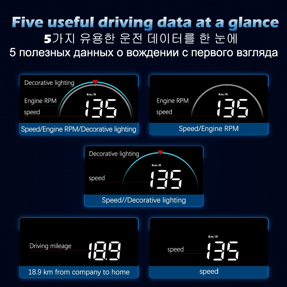 Geyiren HUD  ÷ ڵ ӵ 跮 , RPM , KMH MPH  ӵ, ڵ ׼, M8 OBD2