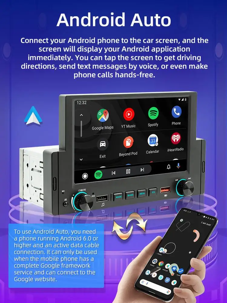 1 Din Car Radio Stereo FM Audio Stereo MP5 Player Bluetooth 6.2"Touch Screen USB for Autoradio Apple Carplay Android Auto
