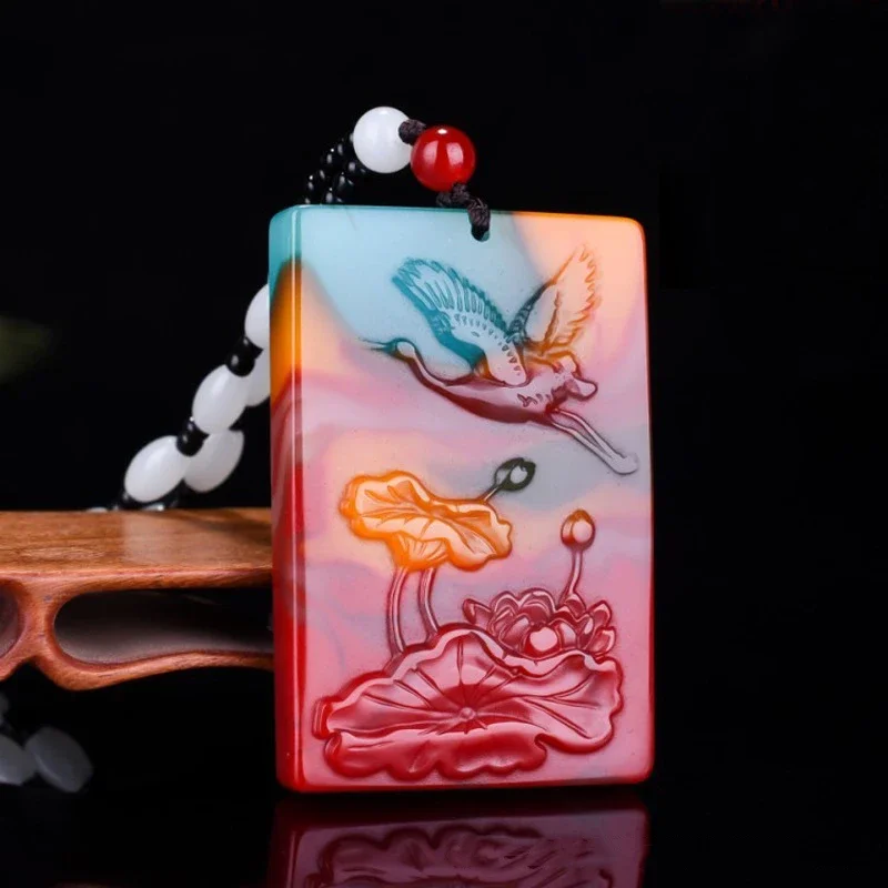 

Natural Colorful Jade Hand-carved Swan Pendant Fashion Boutique Jewelry Men and Women Lotus Necklace Gift Accessories