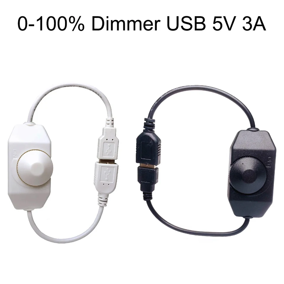 sourcing map Striscia LED Dimmer Switch 5V DC USB femmina a maschio prolunga con interruttore rotante controller per strisce LED luci, confezione da 3 pezzi