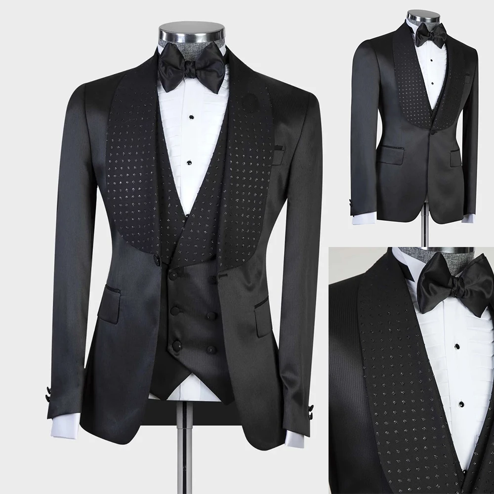 Elegant Black Men Suits With One Button Two Pieces Jacket Vest Custom ...