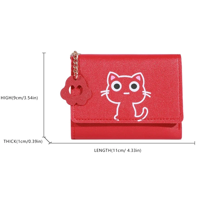 Women Wallet 1PC Cartoon Cat Print Women's Short Coin Wallet PU Three Fold Card Bag Portable Multi Card Slot Travel Wallet for Birthday Gifts