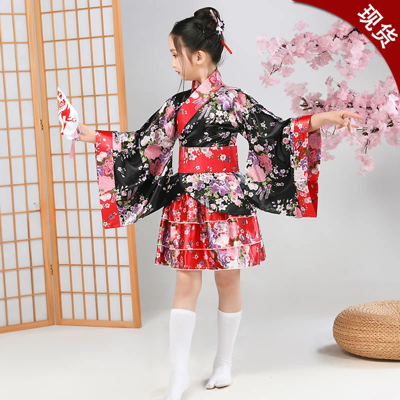 Japanese Kimono,Child Japanese Kimono Yukata,Girls Japan Bathrobe Gown,Obi Vintage Haori,Halloween lolita skirt Cosplay Costume Home Sleep Wear