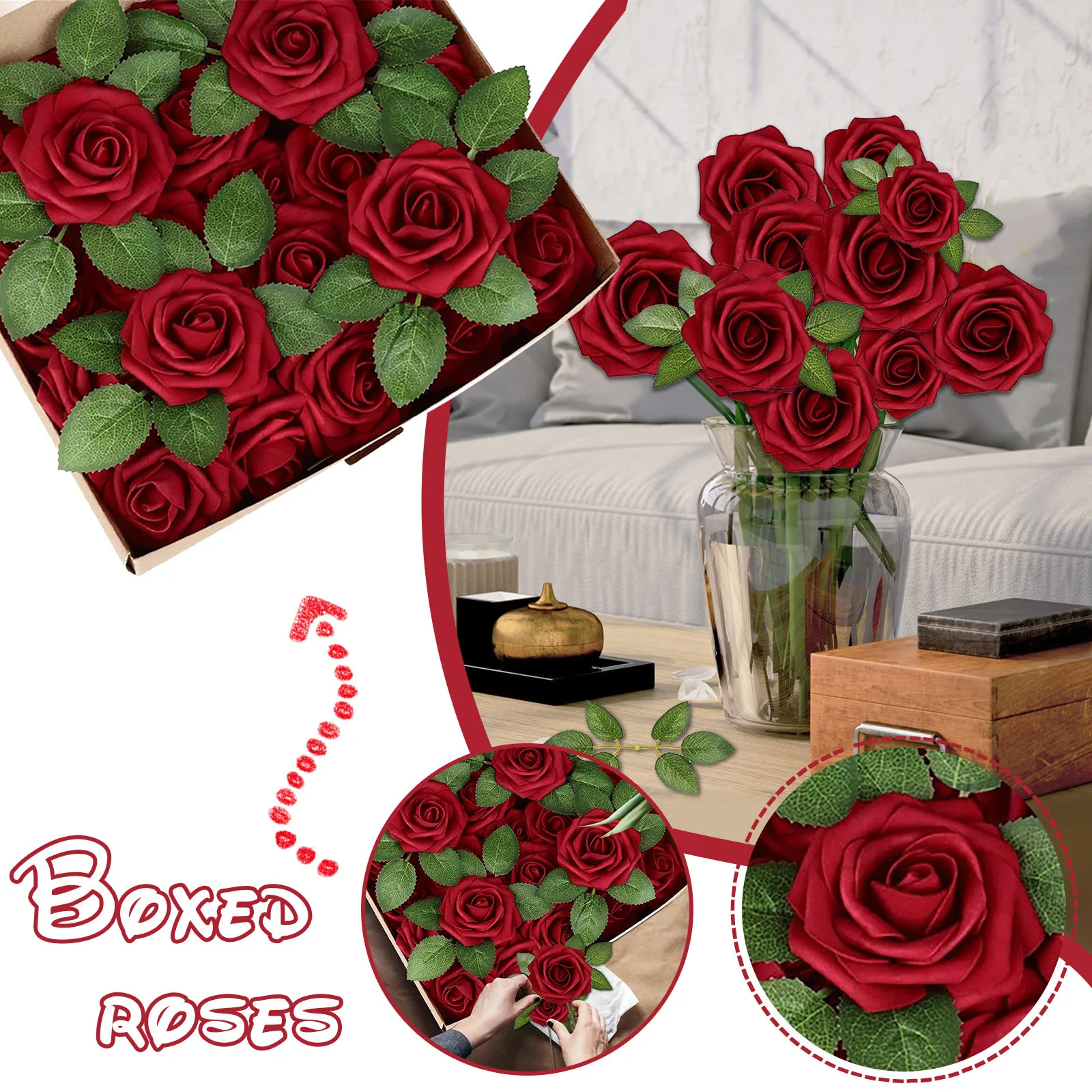 25pcs-Box-Foam-Artificial-Rose-Heads-Flowers-Wedding-Bride-Bouquet-Home ...