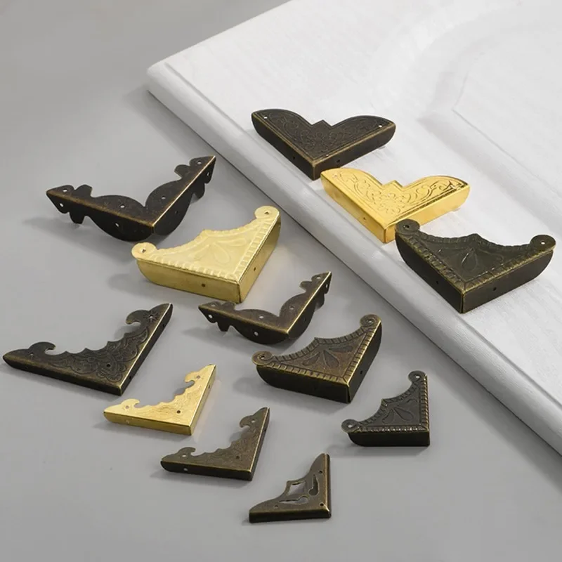 4PCS Furniture Corner Protector Antique Brass Jewelry Gift Box Wooden Corner Guard For Home Decorative Corners Brackets Box Angle Protect Cover