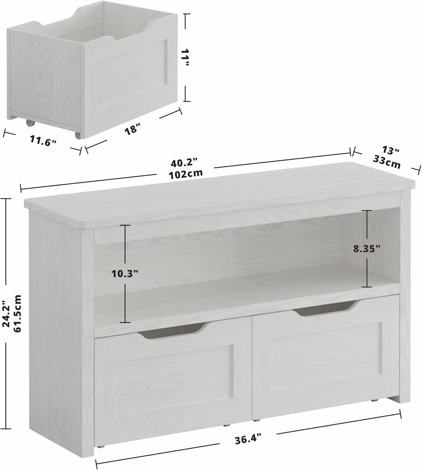 Toy Storage Organizer with Drawers, Floor Toy Box with Wheels and Open Shelf, Storage Chest for Nursery, Playroom and Bedroom 3