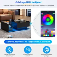 Table basse rectangulaire avec dessus en verre brillant LED et tiroirs, table d'appoint pour salon 3