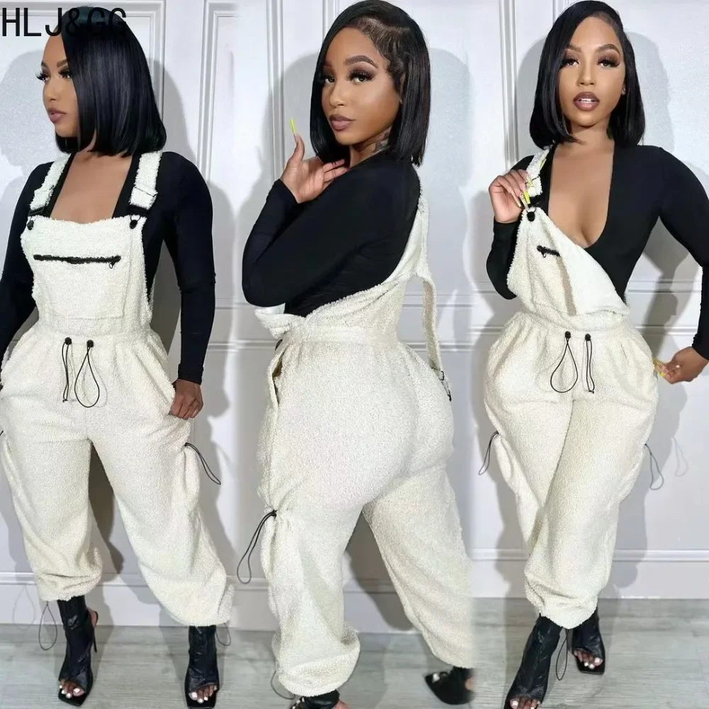 HLJ&GG Autumn Casual Solid Jogger Pants Jumpsuits Women Strap Sleeveless Drawstring Playsuits Female Sporty Overalls Clothing