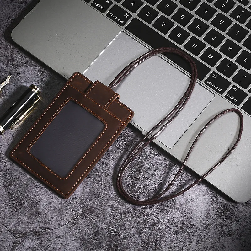 Jeemns Multifunctional Card Holder Genuine Leather Cowhide Business Work Name Card Case Id Badge Lanyard Holder Rope