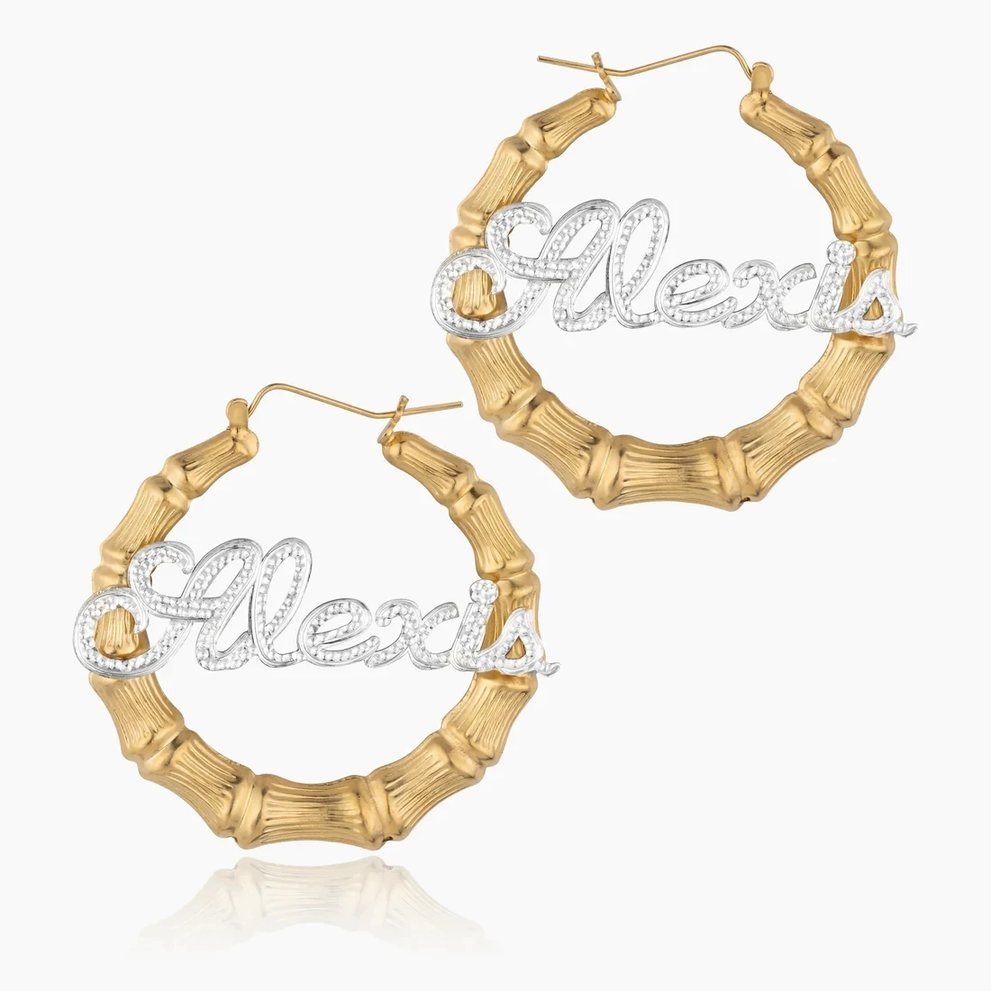 Customized Earrings Personalized Double Frosted Bamboo Script Name Earrings 18K Gold Plated Bamboo Earrings Jewelry For Women