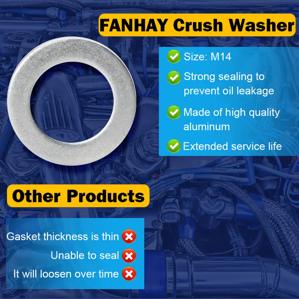 100 PCS 14MM Oil Drain Plug Crush Washers For Honda & Acura - Aluminum Gasket 94109-14000 5 thumbnail image