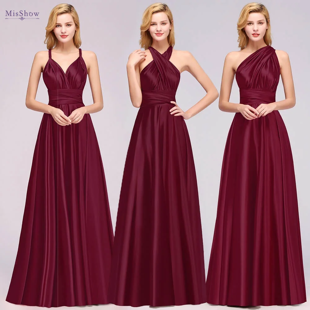 Satin Wedding Dress Bridesmaid Dresses Plus Size Women Infinity Dress Convertible Sexy Backless Multiway Milk Silk Wedding