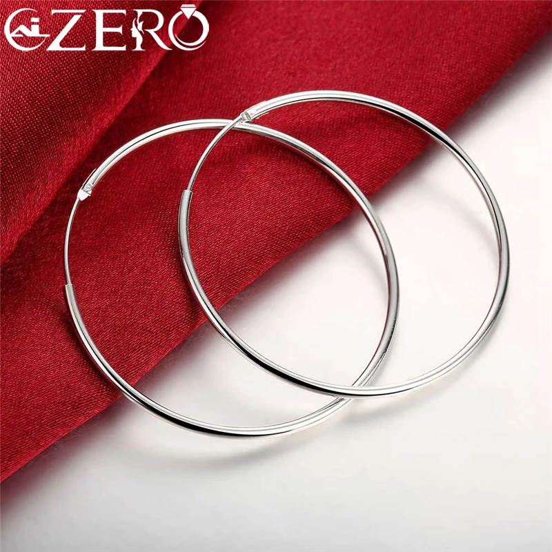 

100% Pure 925 Sterling Silver Hoop Earrings For Women 50mm 60mm Round Circle Loop Simple Woman Silver Hoop Earrings