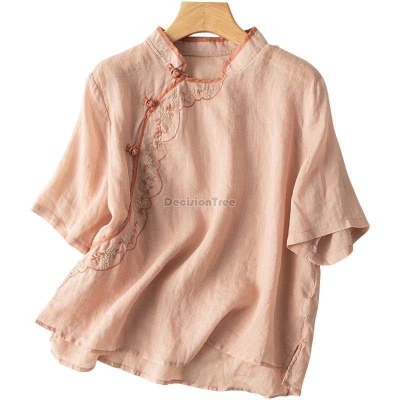 chinese ethnic style women tea clothing vintage literature art temperament blouse new exquisite embroidery cotton linen top women chinese shirt
