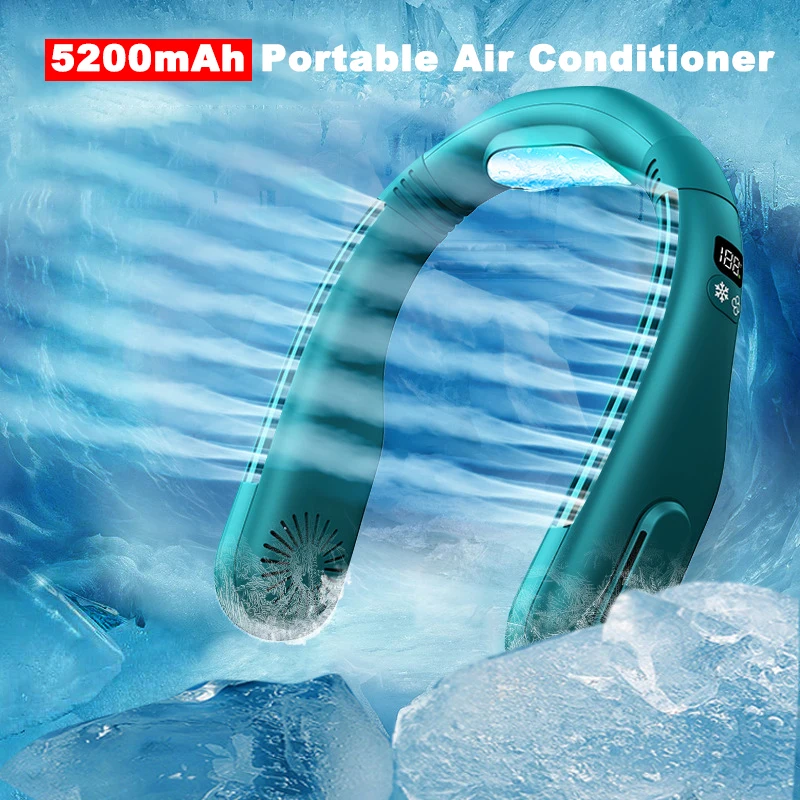 

Portable Neck Fan 5200mAh Rechargeable Air Conditioner Summer Mini 3 Speeds Refrigeration Mute Bladeless Electric Fan for Sports