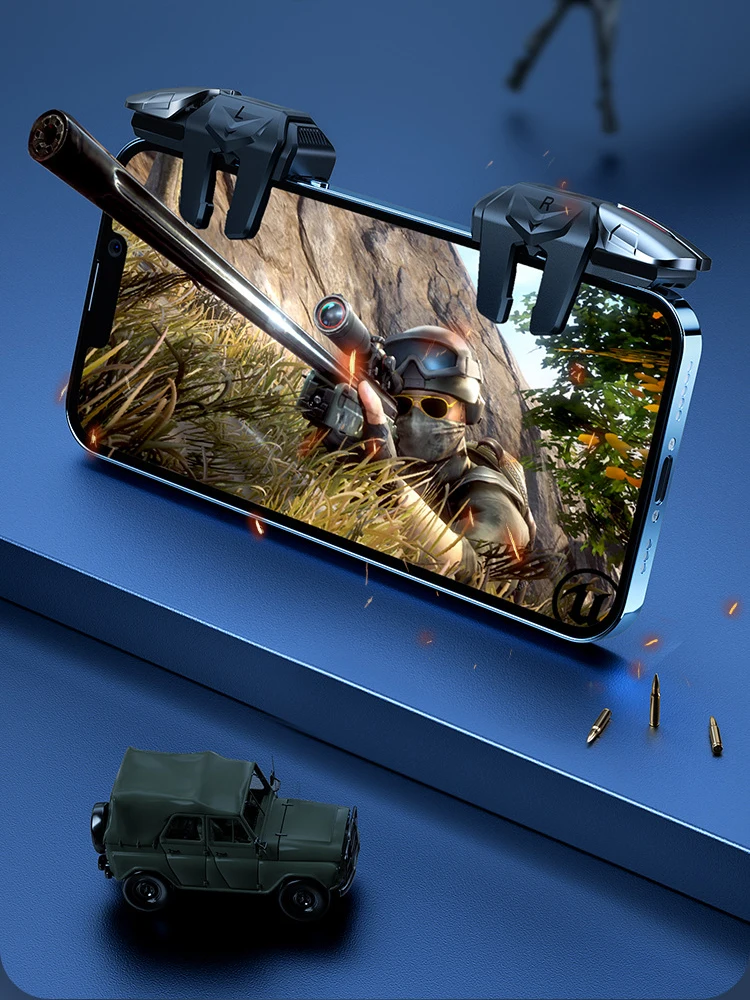 2개입 6손가락 게임 트리거, 지연 없는 PUBG 게임 컨트롤, iOS 안드로이드 휴대폰용 물리 버튼 게임 컨트롤러