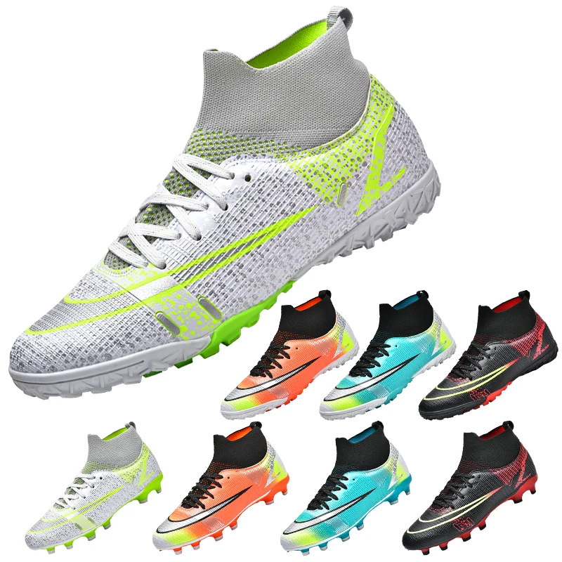 

Adult Professional Soccer Shoes Non-Slip Long Spike Football Boots Young Kids High Ankle Cleats Grass Soccer Sneakers 36-45#