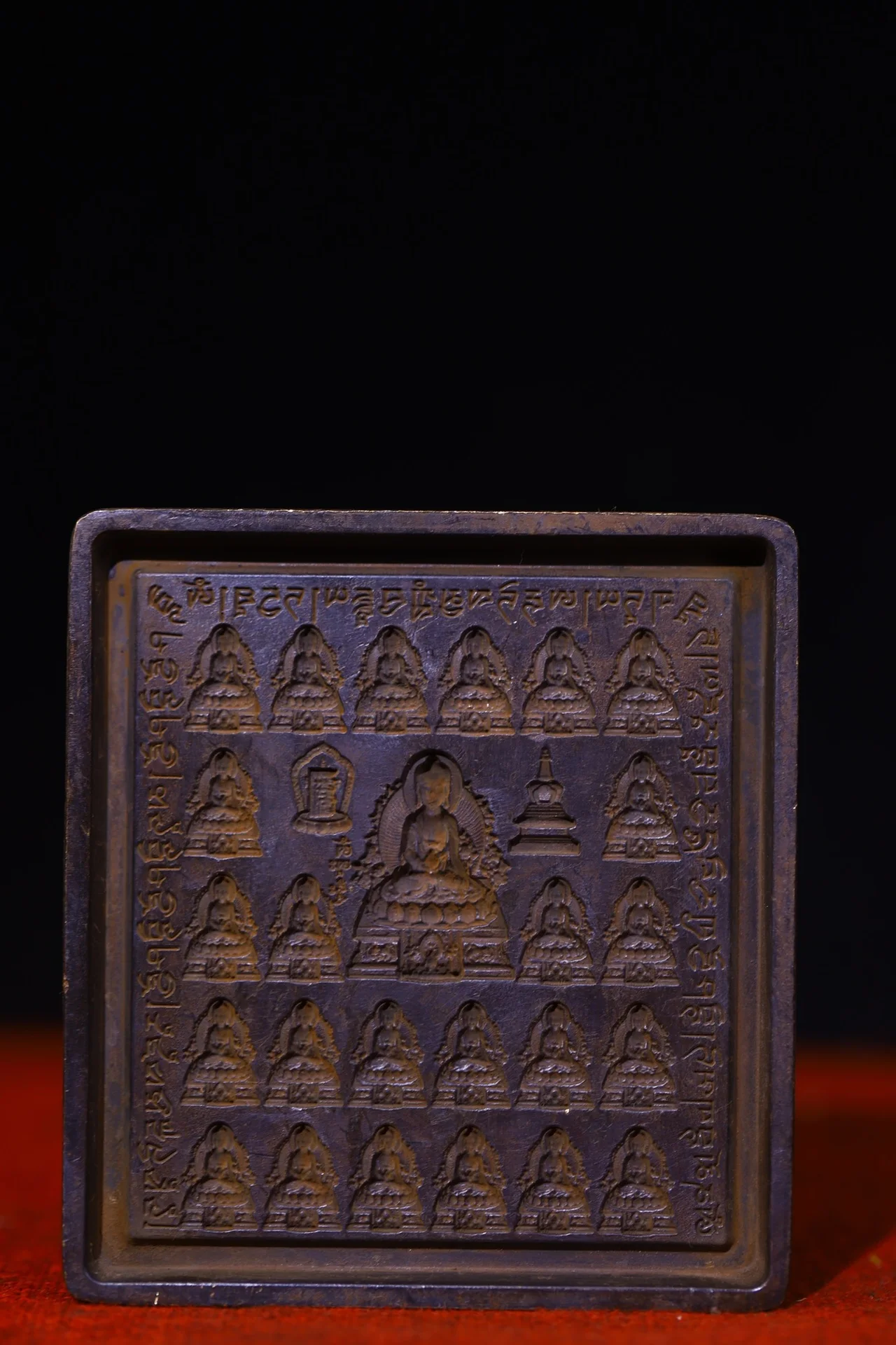 

5"Tibetan Temple Collection Old Bronze Cinnabar Shakyamuni Buddha Pagoda Rubbing Buddha Mould Making Tools Amulet Town House