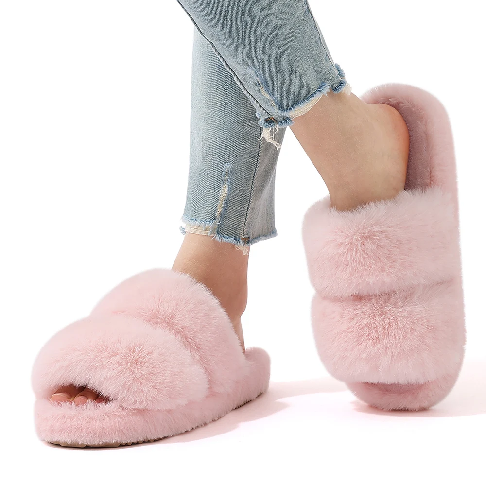 Eyriphy New Fuzzy Flat Slippers For Women Winter Warm House Slippers Fashion Short Plush Women Slippers Female Bedroom Slippers 2
