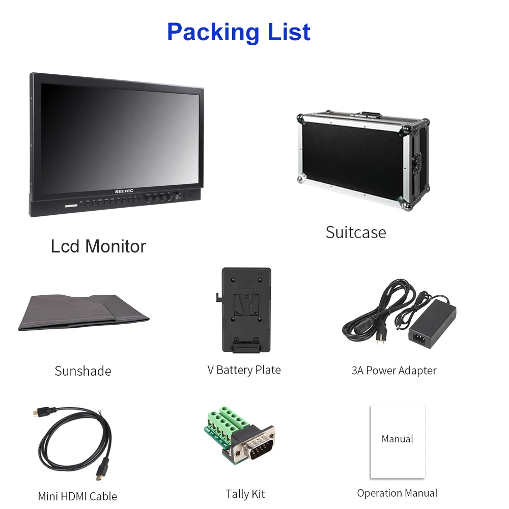 SEETEC P173-9HSD-CO 17.3 Inch IPS 3G-SDI 4K Broadcast Monitor with AV YPbPr Carry-on LCD Director Monitor with Suitcase