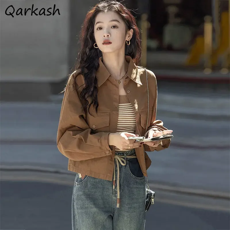 

Safari Style Jackets Women Turn-down Collar Vintage Classic Basic Outerwear College Autumn Simple Fashion Streetwear Cute Youth