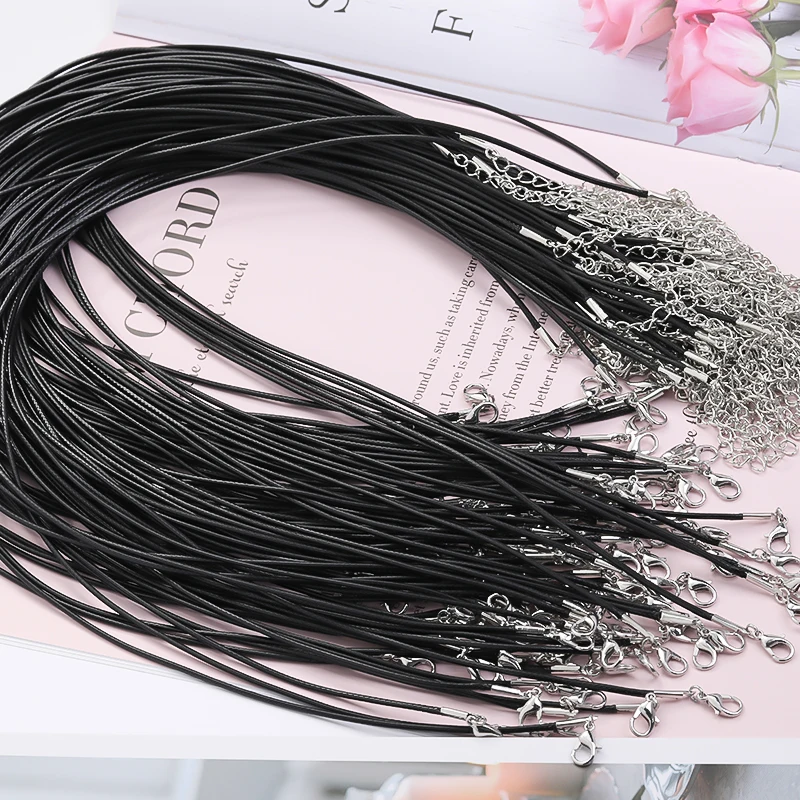 50 Pcs Black Waxed Necklace Cord 2mm Waxed Cord Rope With A Lobster Claw  Clasp Necklace Cord Bulk F