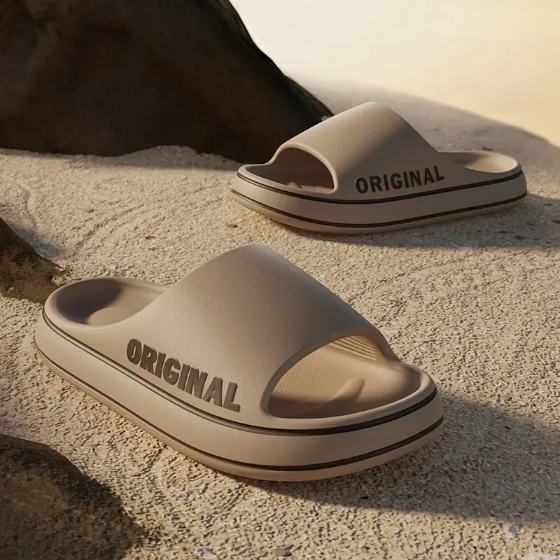 2024 Soft Women Letter Slippers Beach Slides Solid Color Mens Thick Sole Indoor Bathroom Anti Slip Shoes Summer Couple Sandals 2
