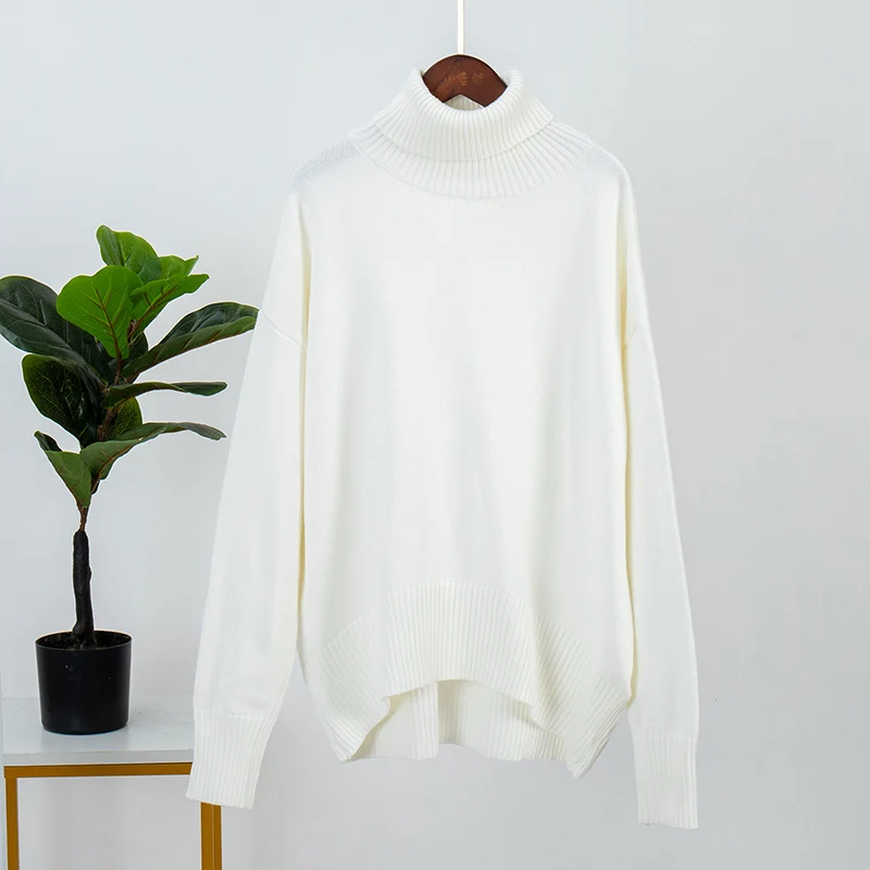 Women's Turtleneck Sweater 2022 Trend Knitted White Sweater Oversize Pullover Thick Warm Sweaters For Women Autumn Winter Jumper