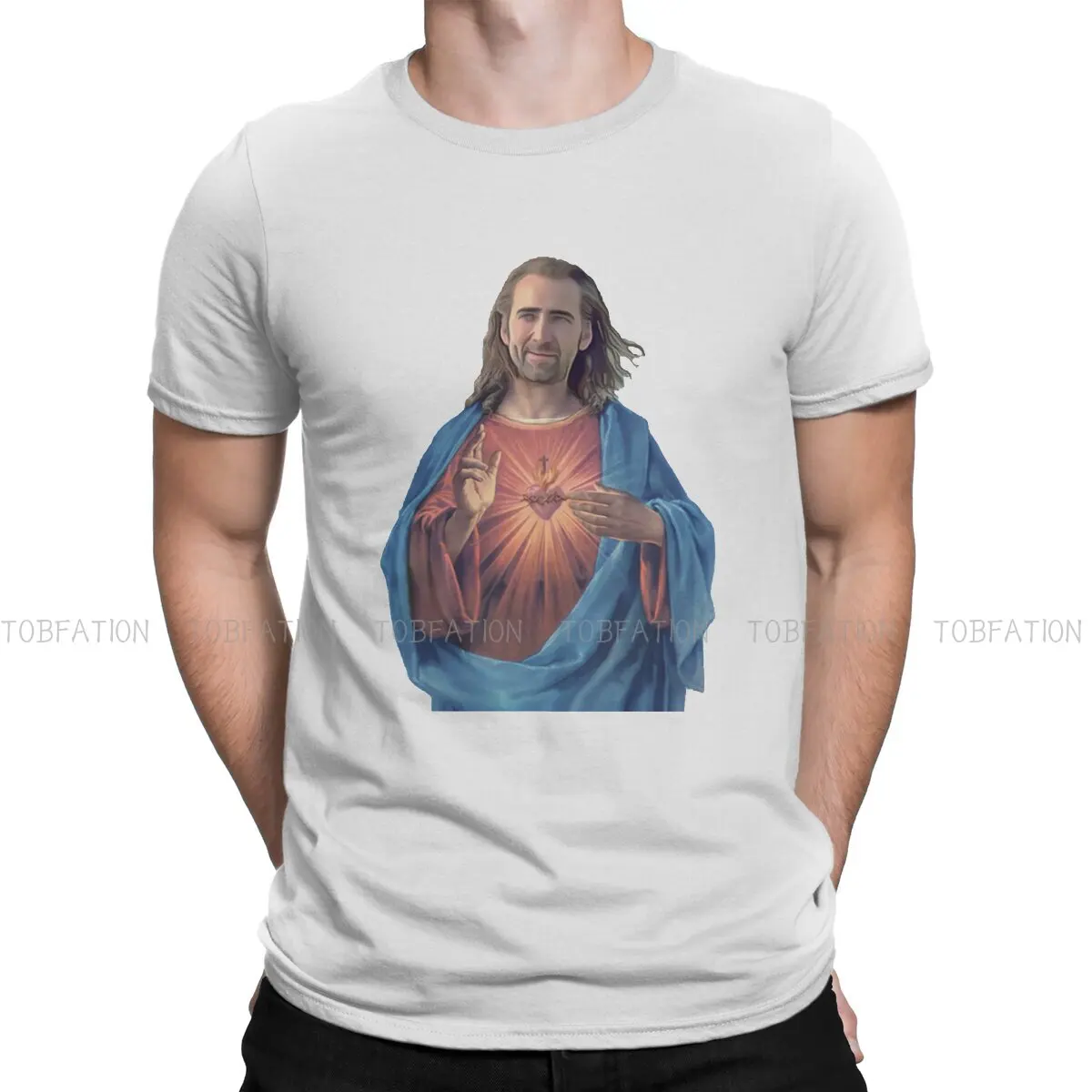 Jesus Polyester TShirts Nicolas Cage Print Men's T Shirt Hipster Tops Size S-6XL